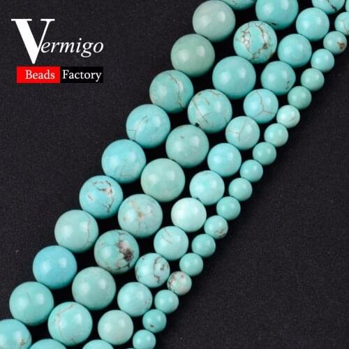 Free Shipping Natural Gem Stones Smooth Blue Turquoises Round Loose Beads For Jewelry Making Diy Bracelet 15" 4-10mm Pick Size