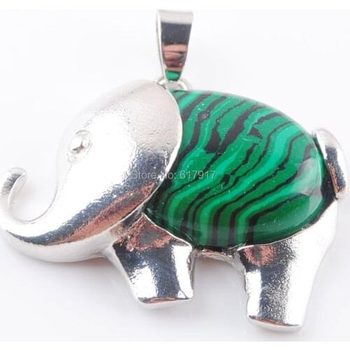 Free Shipping Green Malachite Gem Stone Energy Cute Elephant Pendants for Child Jewelry Chakra TN3617