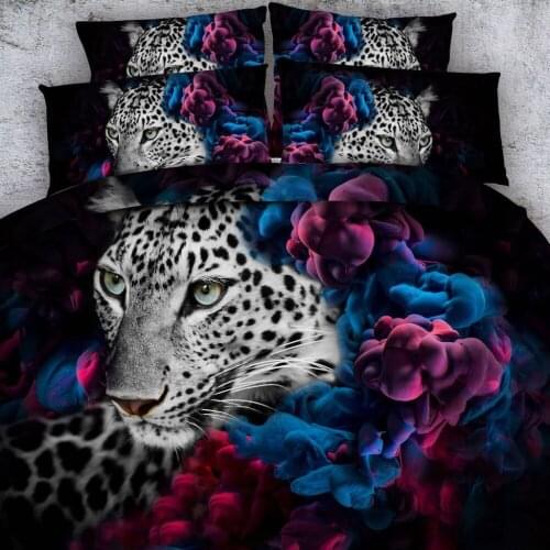 Goldeny Brand 3 Parts Per Set Stunning Colors and White Leopard Portrait 3d animal bedding set Bed Linens