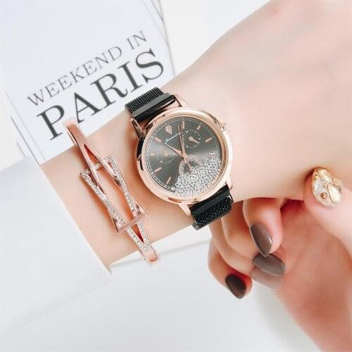 Magnetic Rolling Drills Watches Women Fashion Luxury Stainless Steel Watch with Mesh Strap Quality Classic Ladies Wristwatches