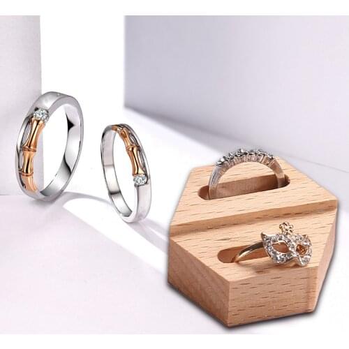 Wood Ring Show Ring Box Proposal Wedding Ring Seat Wooden Ring Box Geometry Wooden Block Display Stand