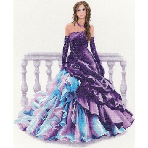Cheap Embroidery Lady in a Flouncy Gown What is Counted Cross Stitch Kits with 100% Cotton Flosses &Free Shipping for Wall Decor