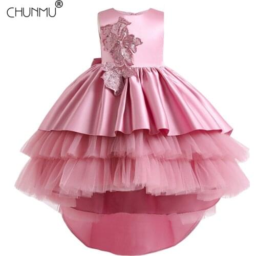 Kids Princess Dress for Girls Flower Appliques Ball Gown Baby Girl Dresses Elegant Party Wedding Costumes Children Clothing