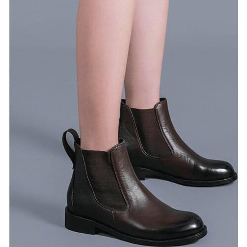 EshtonShero Square Low Heels Winter Ankle Boots Riding Boots Platform Slip On Fashion Brown Women Motorcycle Boots Size 3-12