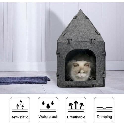 DIY Felt House Tunnel Pet Cats Kitten Cave Sleeping Bed Playing Nest Kennel Grey Cat Hiding In The Nest Suitable For Small Pets