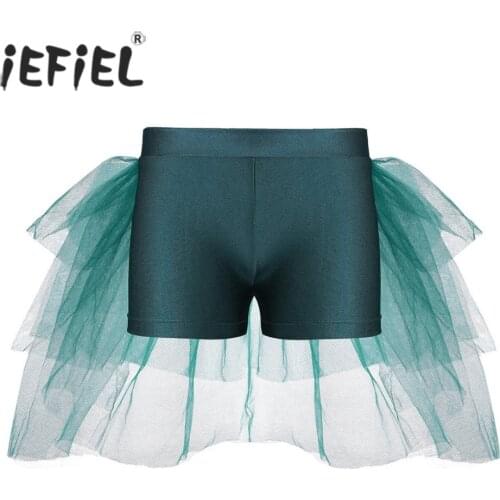 IEFiEL Teenager Ballet Dancing Class Shorts Bottoms with Attached Bustle Tiered Mesh Gymnastics Leotard Girls Dance Performance