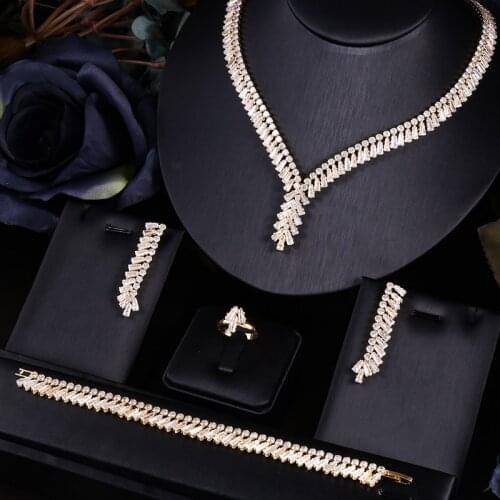 Jankelly Nigeria Bridal Zirconia For Women Party Luxury Dubai Necklace Earringa Rings CZ Crystal India Wedding Jewelry Sets