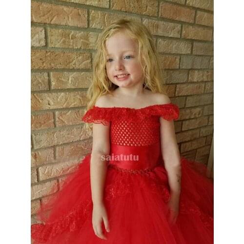 Red korean fluffy photograph Birthday gift Party Kids Clothes Children Princess Clothing Vestido Costume Tutu Girls Party Dress