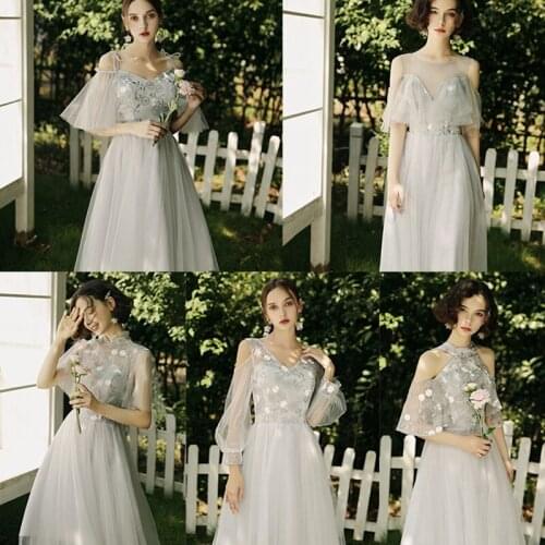 Bridesmaids Dresses Illusion Spaghetti Straps Short V-Neck Embroidery Lace Tulle Off The Shoulder Women Wedding Party Gown E207