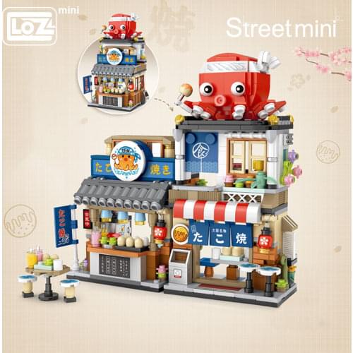 LOZ Mini Building Blocks Japanese Mini Street View folding food street Octopus barbecue ice shop assembly building block toys