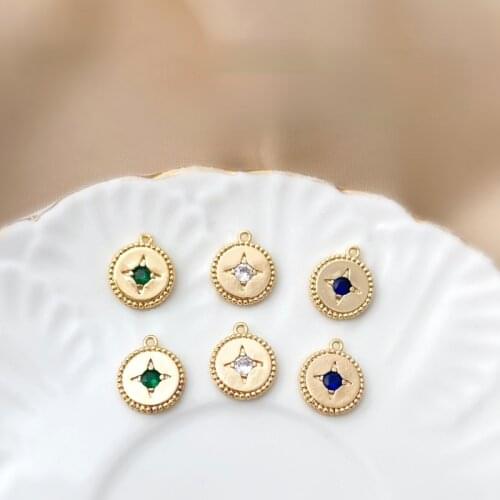 18K Gold European and American Style Single Zircon four star small round hand Necklace Bracelet hanging DIY jewelry pendant