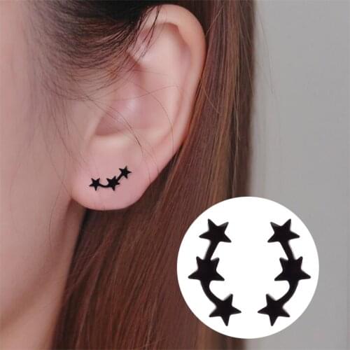 Cute Design Triple Linked Star Earrings Stainless Steel Ear Climber Earrings for Women Mothersday Celestial Birthday Gift