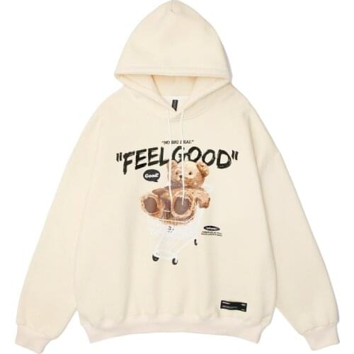 Kpop Cartoon Bear Print Fleece Hoodies Men Harajuku Sweatshirt Long Sleeve Hooded Pullover Gothic Clothes Sudaderas Con Capucha