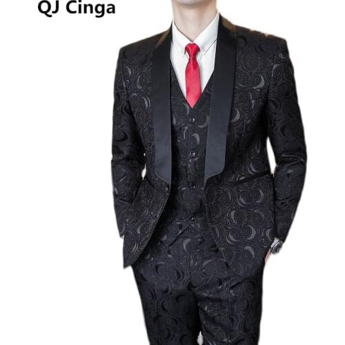 2021 White Black Velvet Lapel Men Suits Single Breasted Groom Smoking Prom Best Man Blazer Slim Fit Men Wedding Suits Tuxedo 5xl