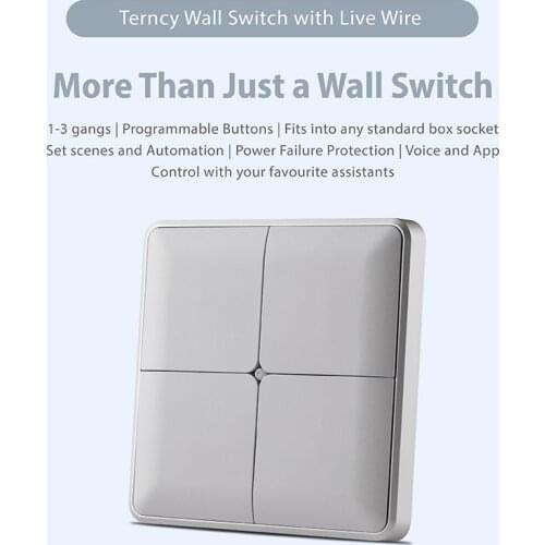 Terncy Wall Switch with Live Wire - 1 to 3 gangs, Gray (Apple Homekit, Google Home, Amazon Alexa)