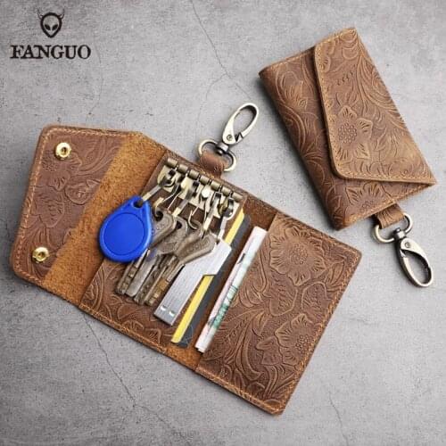 Real Leather Car Smart Key Case Multi-function Key Wallet Housekeeper Holder Mini Credit Card ID Card Bag For Men Women