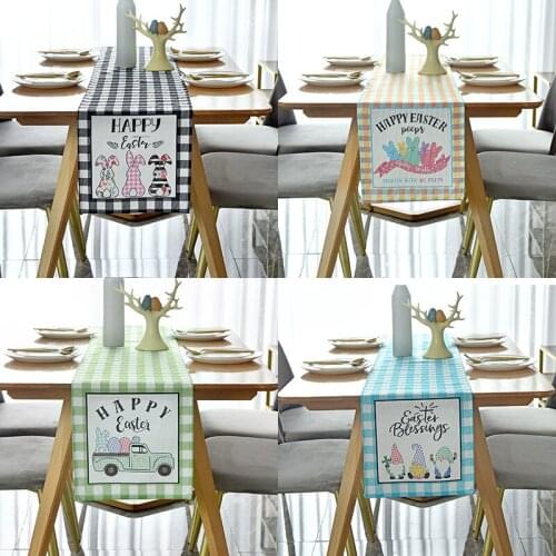 Nordic Style Cartoon Easter Rabbit Egg Dwarf Plaid Table Runner Polyester Non-slip Home Restaurant Table Decor Tablecloths ZA362