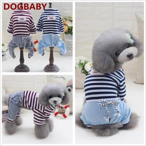 New Spring Autumn Pet Dog Clothes Japanese Style Stripe Jumpsuit For Pet Dog Cat Clothing Coat 100 % Cotton 4 Colors