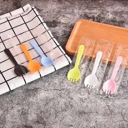 100pcs Disposable Plastic Spoons Forks For Cake Ice Cream Salad Fruit Dessert Birthday Party Cake Baking Shop Supplies