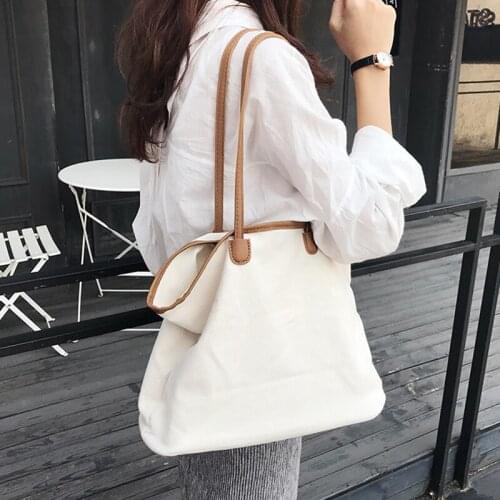 Simple Canvas Tote Bag For Women Large Capacity Shopping Handbag Fashion Female Shoulder Bag Girls Reusable Tote Bag bolso sac