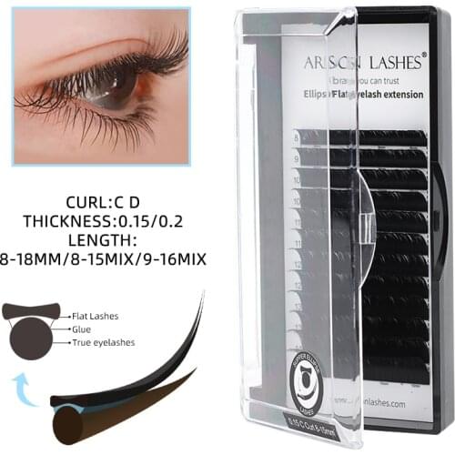 Fast Shipping Ellipse Lashes Flat Eyelash Extensions Split Tips Volume Fans Eye Lash Soft Nature False Lash For Wholesale OEM