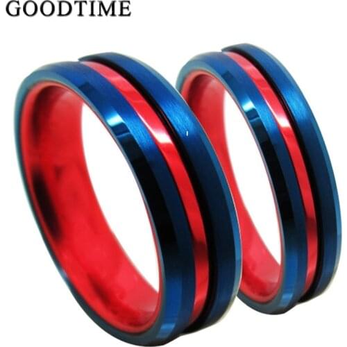 Luxury Tungsten Carbide Rings Engagement Wedding Couple Band Red Blue Color Jewelry Accessories Gift For Men Women