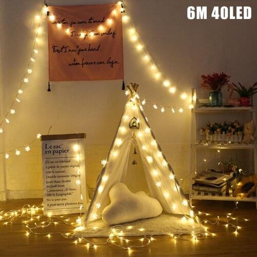 2M/6M Christmas Snowflake String Lights Outdoor Battery Powered Christmas Tree Led Lights Decor Lamp #4W