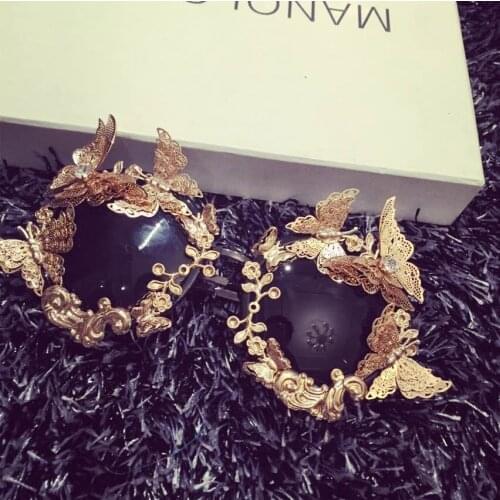 Hot Fashion Retro Vintage Gold Butterfly Sunglasses Baroque Sunglasses Luxury Sun Beach Metal Alloyl Butterfly Flower Sunglasses