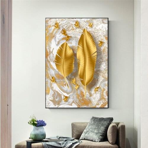 Modern Simple Gold Style Home Decoration Gold Leaf Birds Abstract Painting Printing Oil Painting Murals Frameless Mirrors
