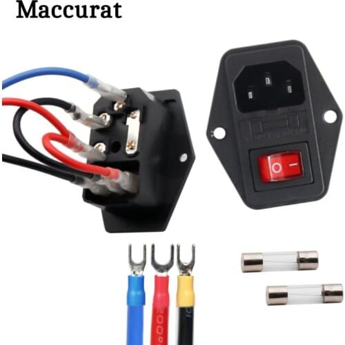 1/2/3 PCS 10A 250V Power Switch 3 in 1 AC Part Power Outlet With Red Triple Rocker Switch Fused Module Plug For 3D Printer Parts
