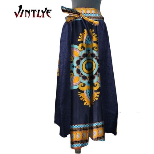 African Style Women Denim Skirts Summer Patchwork Floral Printed Lady Loose Skirts Maxi Casual Pencil Skirt Street Wear Wy285