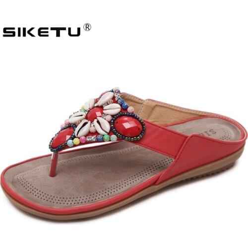SIKETU 2021 Fashion Bead Summer Slippers Bohemia Flip Flops Women Sandals Size Beach Shoes Woman Slides Sandalias 35-42 WSH2410