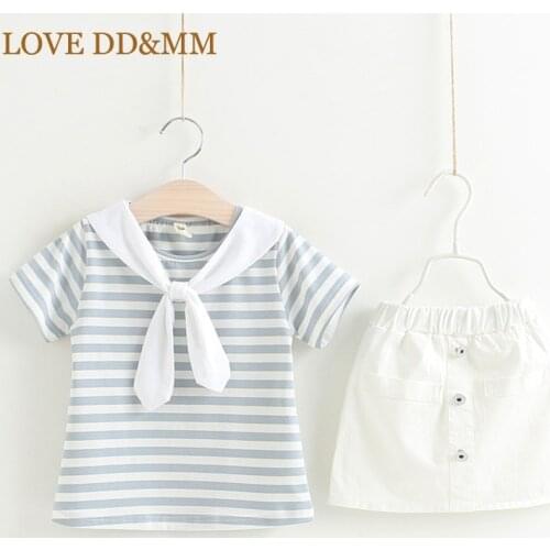 LOVE DD&MM Girls Clothing Sets 2020 Summer New Girls Fashion Navy Wind Striped Short Sleeve Top + Skirt Set