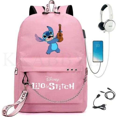 Disney Kawaii Stitch Bag Zipper USB Charging high Capacity Baby Backpack Women School Bags Teenage Girls Students Mochilas