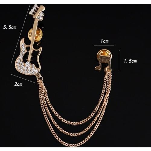 2-Color Guitar Notes Chain Fashion Pin Mens Suit Accessories Tassel Brooch