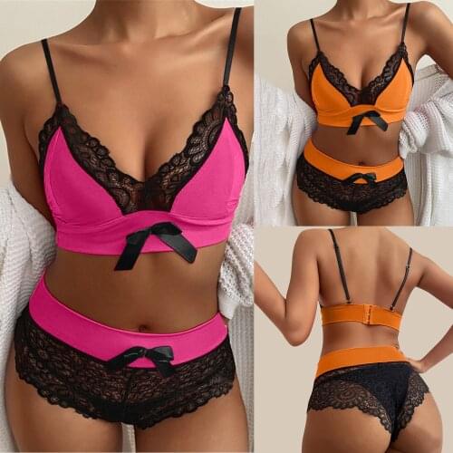 2 Pcs Sexy Underwear Set Women Lace Suspenders Bra Tops Shorts Underpants Mujer Pajamas Outfits Lingerie Feminina Sensual Plus