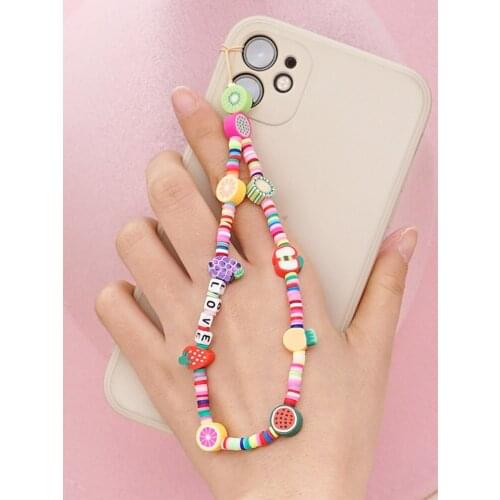 2021 Handmade multi-colored eyes beads anti-drop mobile phone chain simple color soft ceramic mobile phone Key Chain