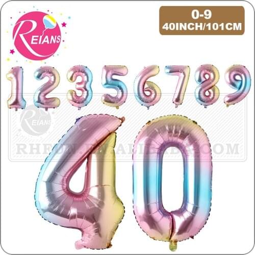 40 inch rainbow Gradient colorful big size Number Foil Helium Balloons Birthday Party Celebration decoration large globos
