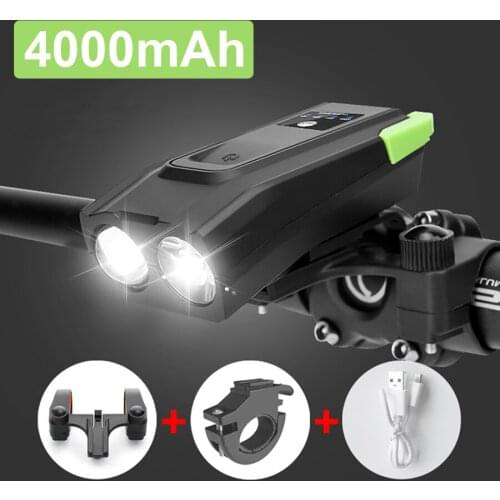 4000mAh Smart Bicycle Front Light Horn USB Rechargeable Headlight 800 Lumen LED Bike Lamp Cycling Flashlight Bike Accessories