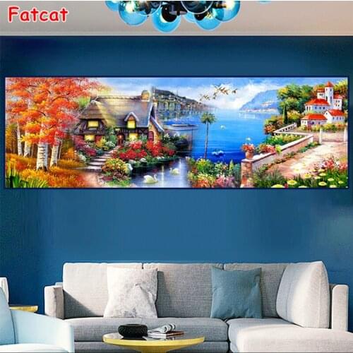 New Design Diamond Painting Landscape Seaside Cottage Cross Stitch Full Drill Home Decoration Embroidery Scenery Handmade PP1424