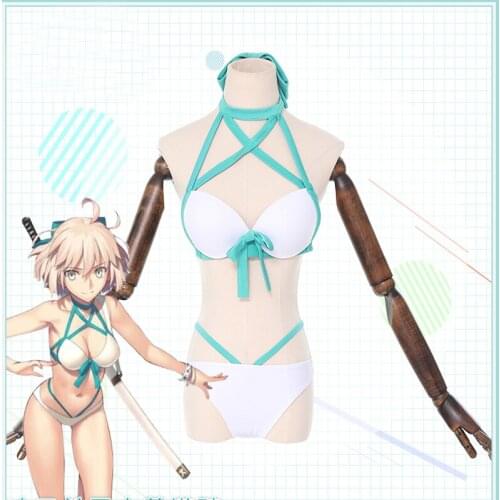 Anime Game FGO Fate Grand Order Cosplay Costume Okita Souji Sexy Swimsuit Bikini Swimwear For Women Cosplay Costume Swimwear