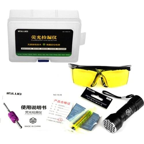 Car R134A R12 Air Conditioning A/C System Leak Test Detector Kit 28 LED Flashlight Protective UV Dye Tool Set Automotive Repair