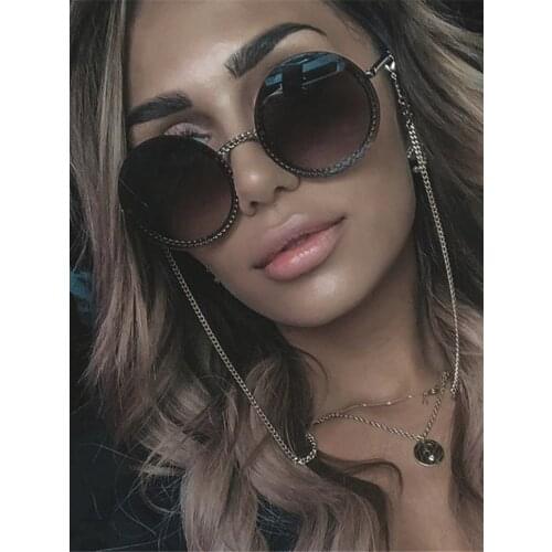 Big Round Sunglasses Womens Metal Chain Frame Vintage Ladies Luxury Clear Sun Glasses Men Female Summer Shades Lunettes UV400