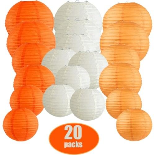 20 pcs Paper Lantern 8" 10" 12" Orange Beige Chinese Ball Paper lampion for Wedding Halloween Xmas Parties Events Hanging Decor
