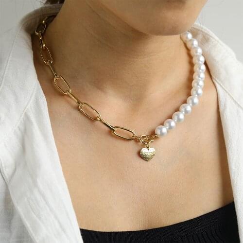 ZOVOLI Gothic Baroque Heart Pendant Pearl Choker Necklace For Women Wedding Punk Big Chunky Thick Lock Chain Necklaces Jewelry