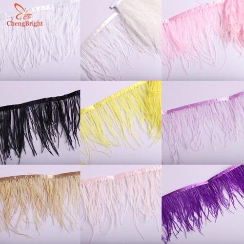 ChengBright 1 Yards White Ostrich Feather Ribbon, Feather Length 10-15cm/ DIY Clothing Accessories Feathers Trim Fringe Plume