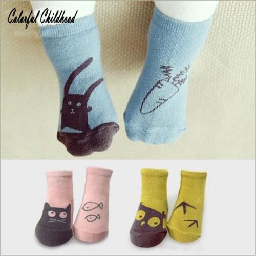 Colorful Childhood Infant baby socks Super Cute Asymmetric Design Cotton boys socks Newborn Cartoon Bunny Fox Cat Socks for 0~24