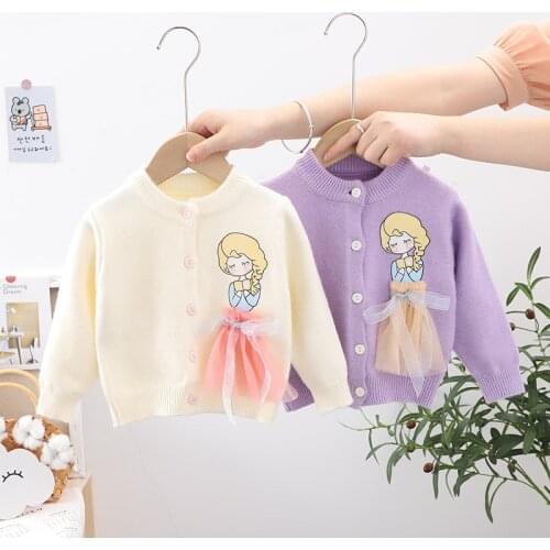 Kids Cute Cartoon Princess Sweater Autumn Winter Girls Knitted Cardigan Top 1-5 Years Sweet Children Simple Clothes