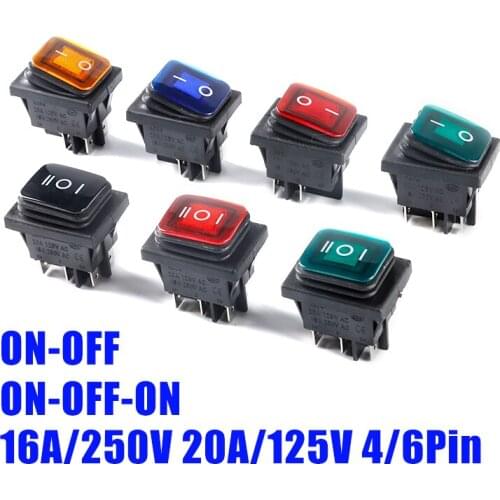 2PCS KCD4 AC 16A/250V 20A/125V 4/6Pin Electrical Equipment With Light Power Switch ON-OFF-ON 3 Position Boat Rocker Switch