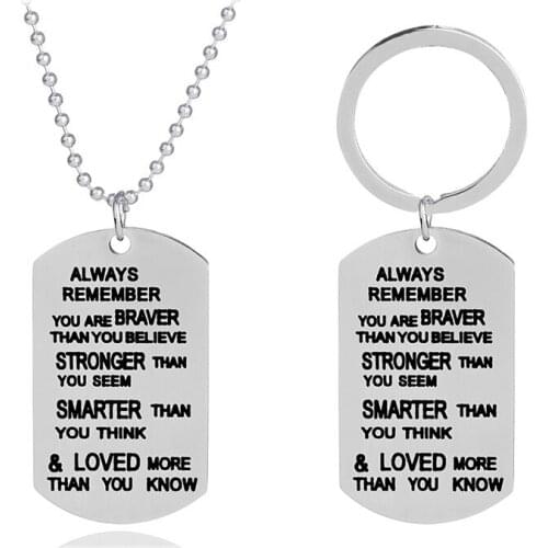 FOXCRAFT Dog Tag Collar Stainless Steel Always Remember You Are Braver Necklace Pendant Inspiration Eternal Friendship Jewelry
